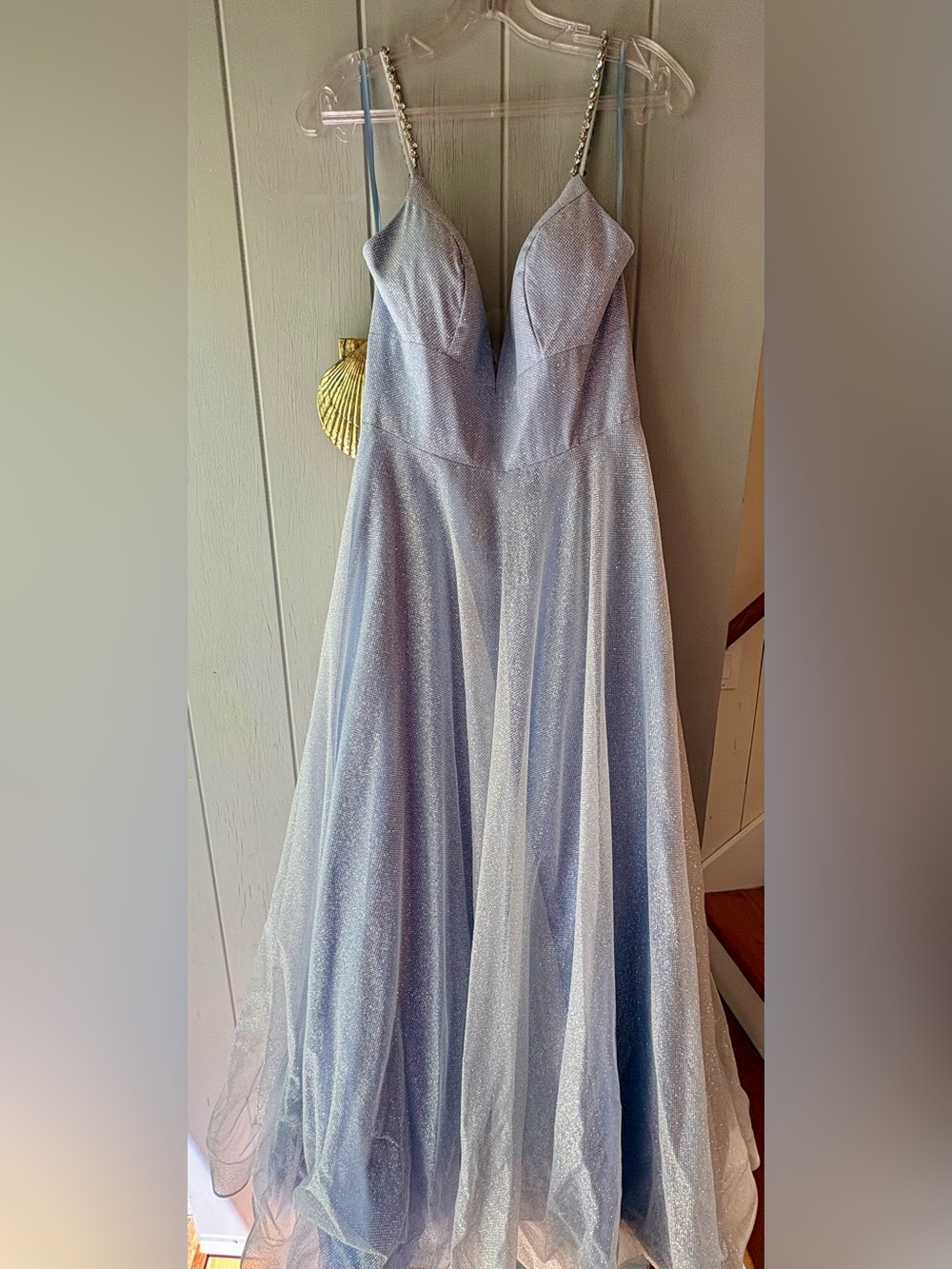 Cinderella Divine purple dress with beaded straps and open back
